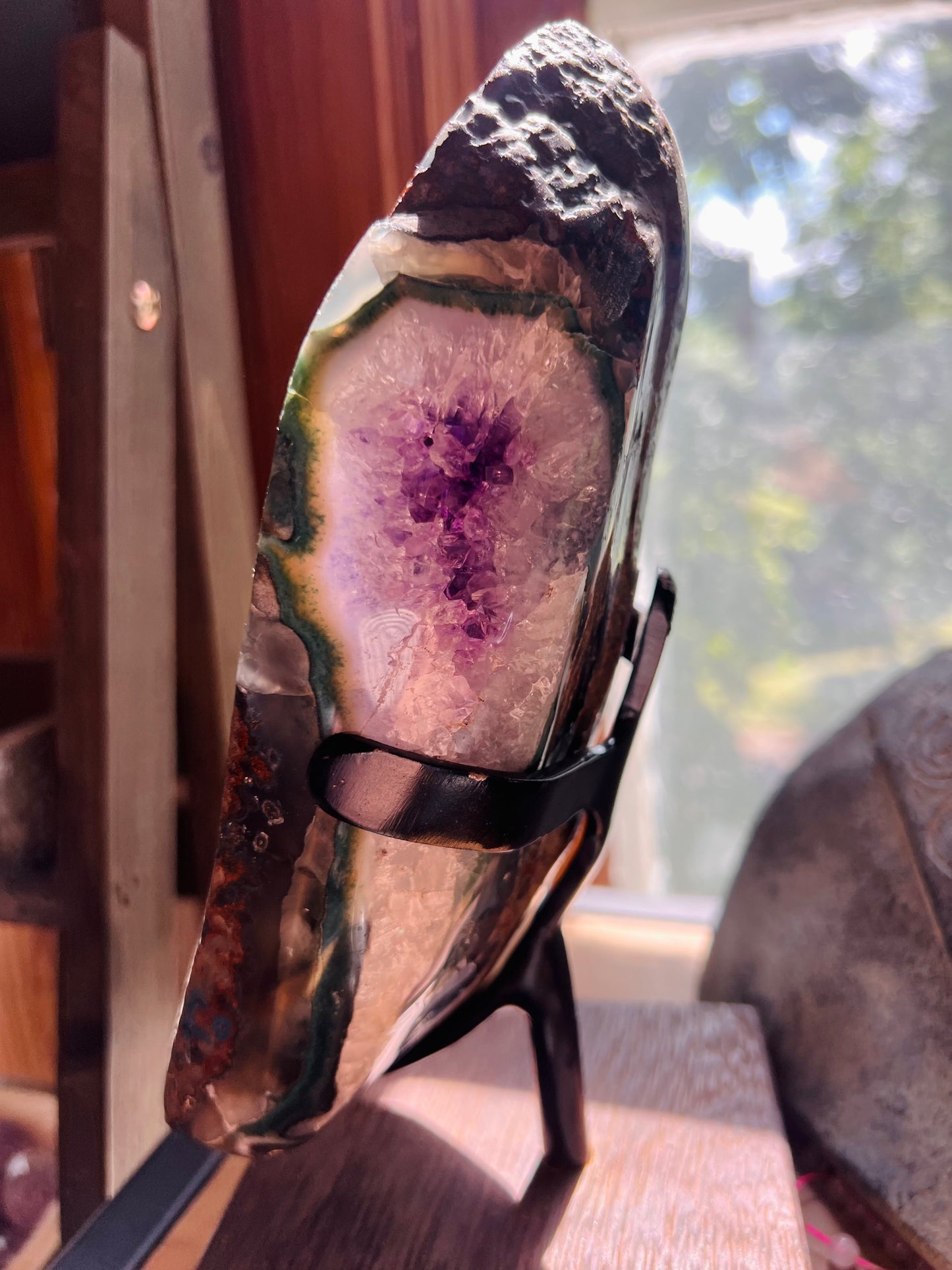 Amethyst Portal Piece with Calcite Inclusion - #75 Custom Stand included