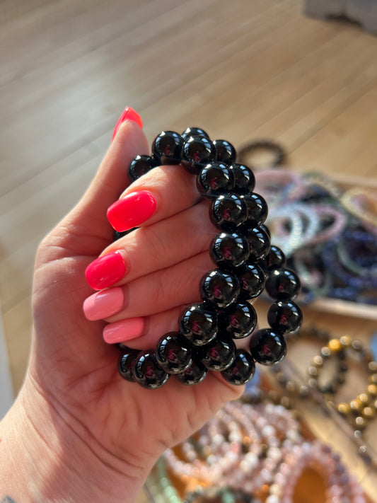 Black Onyx Large Bead Crystal Bracelets