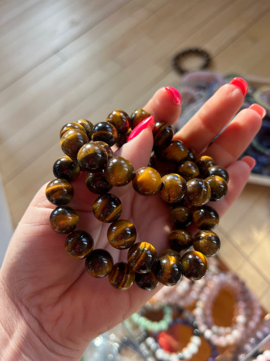 Golden Tigers Eye Large Bead Crystal Bracelet