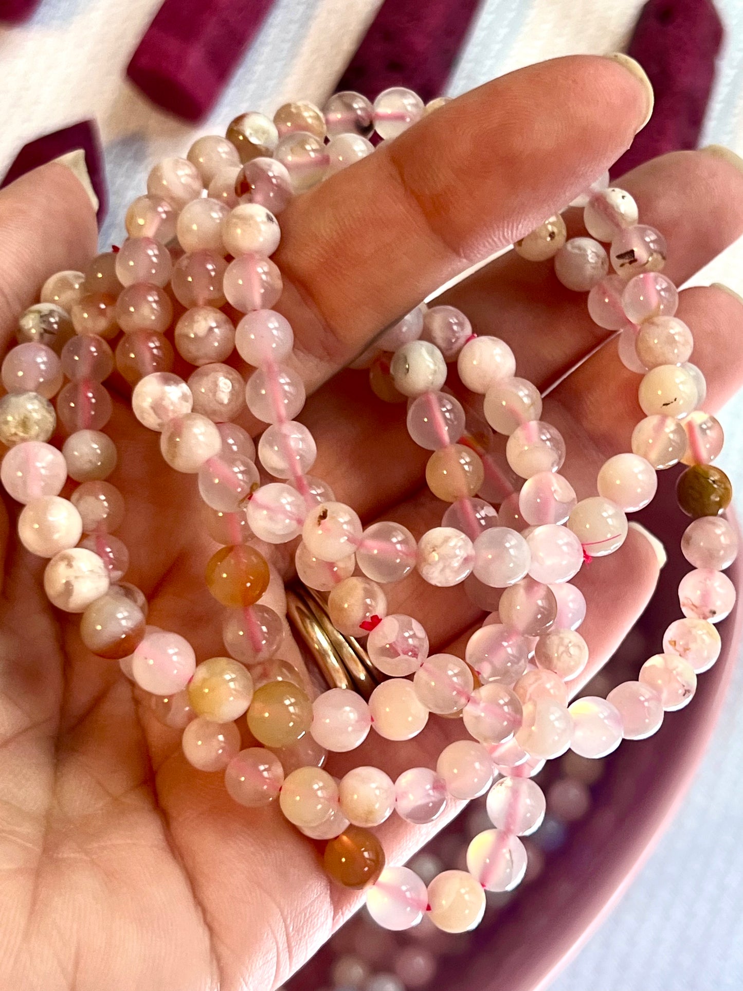 Flower Agate Crystal Healing Bracelets in Mini