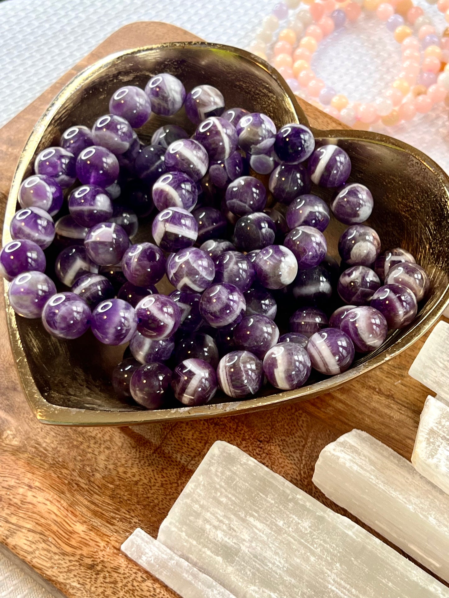 Chevron Amethyst Large Bead Bracelets