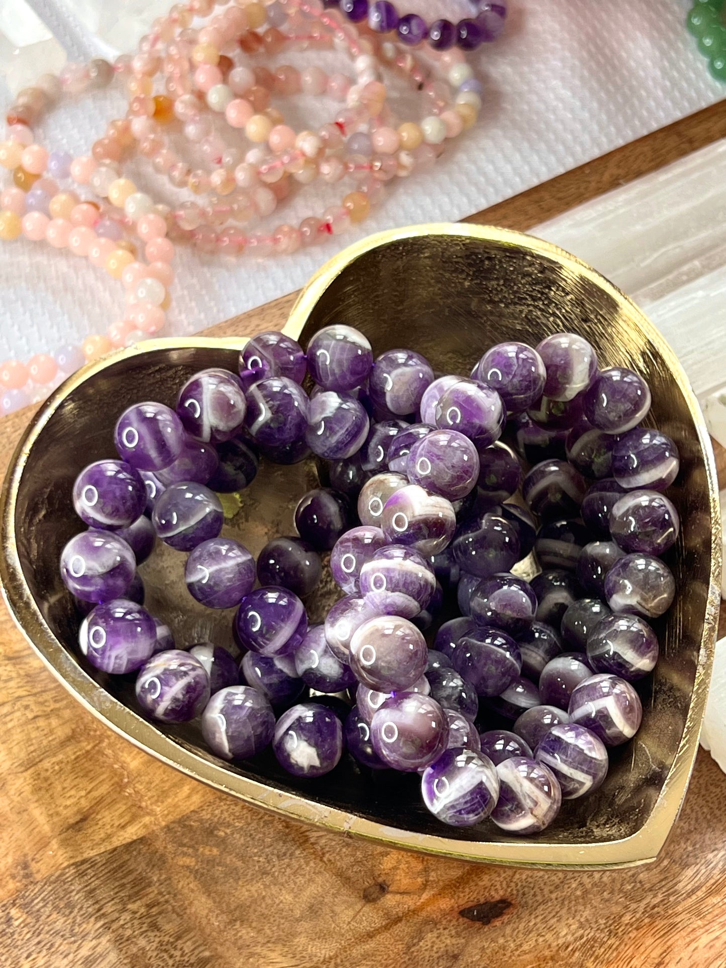 Chevron Amethyst Large Bead Bracelets