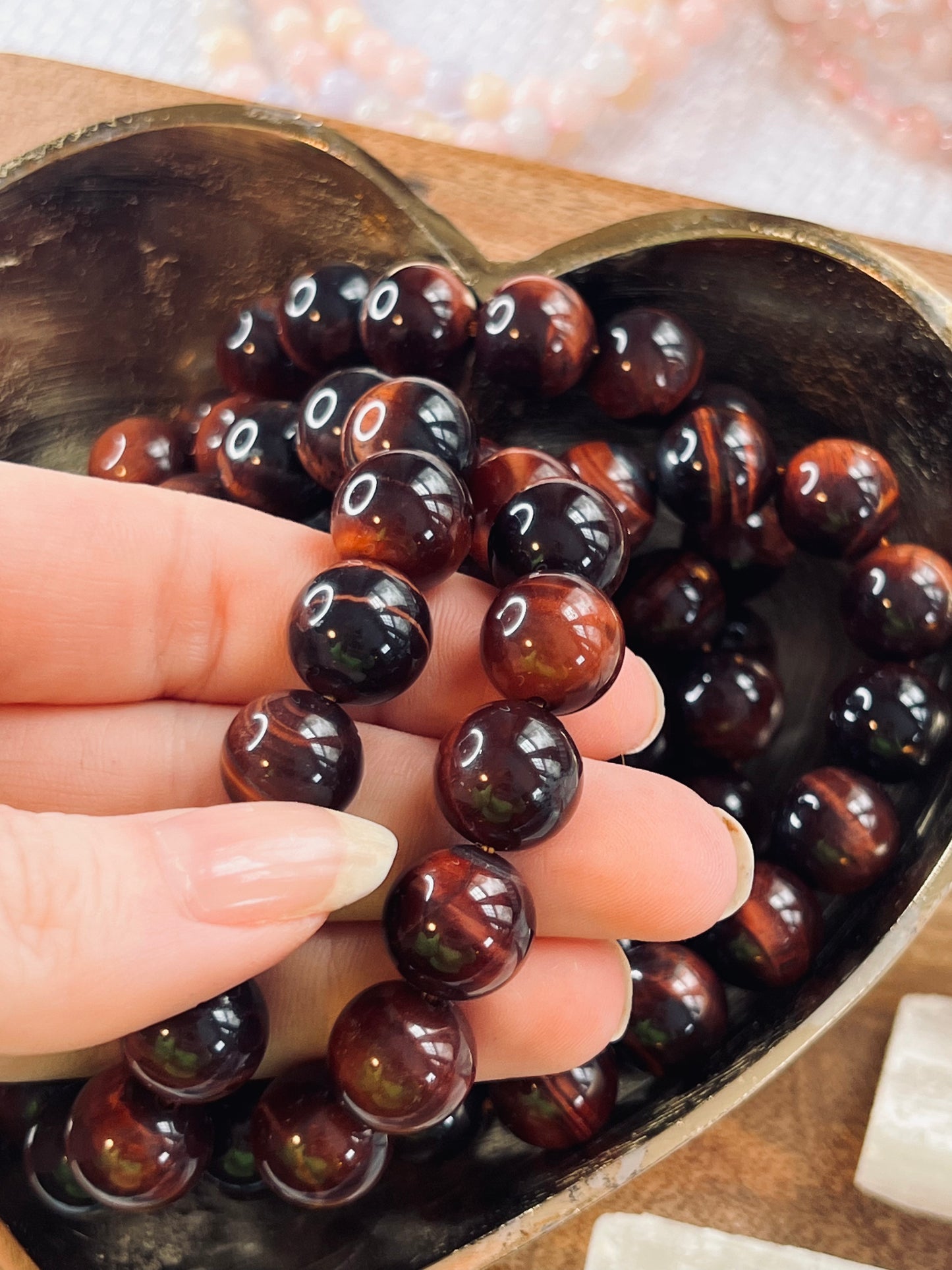 Red Tiger's Eye Large Bead Bracelets