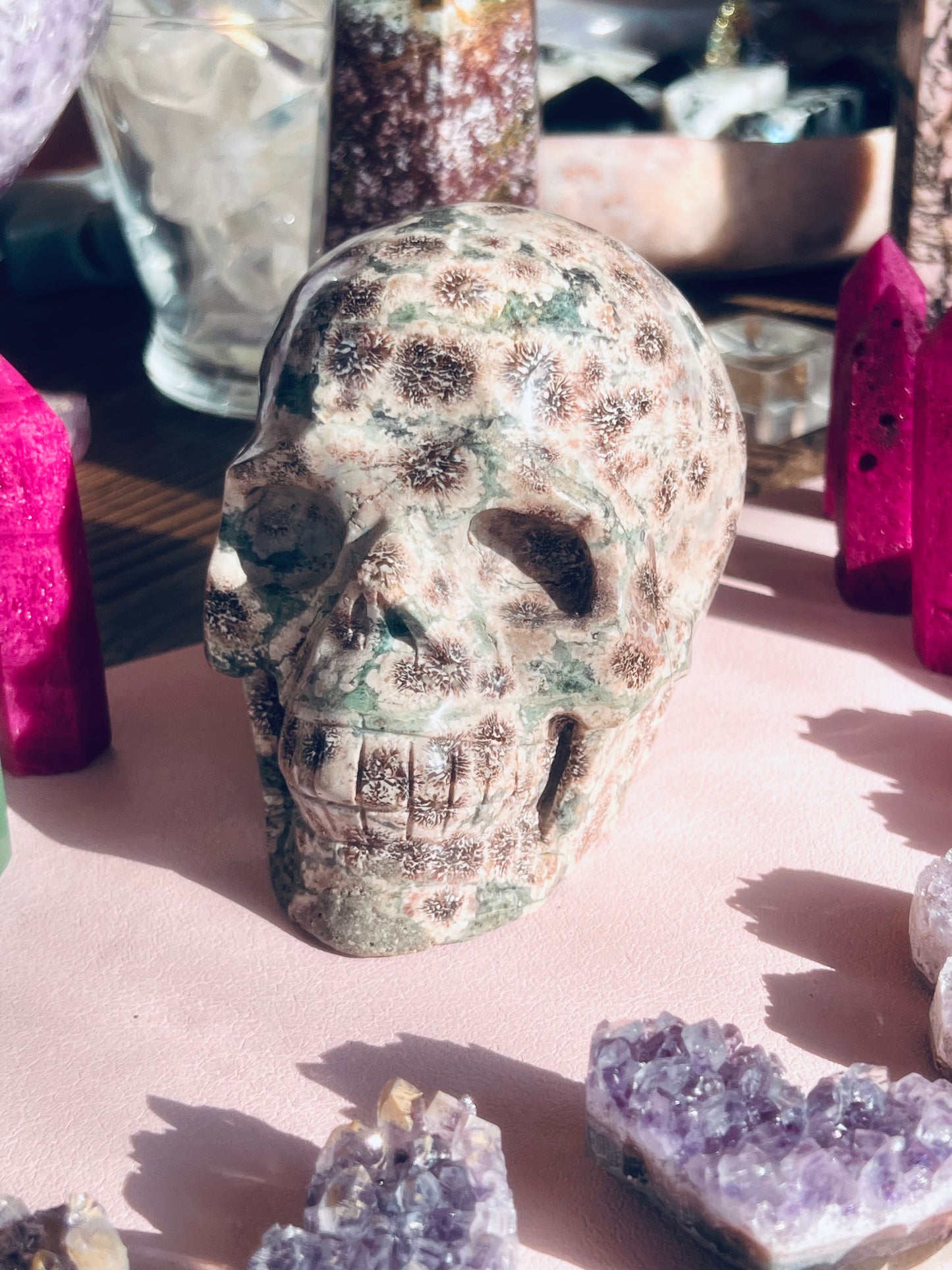 Russian Flower Agate Skull Large