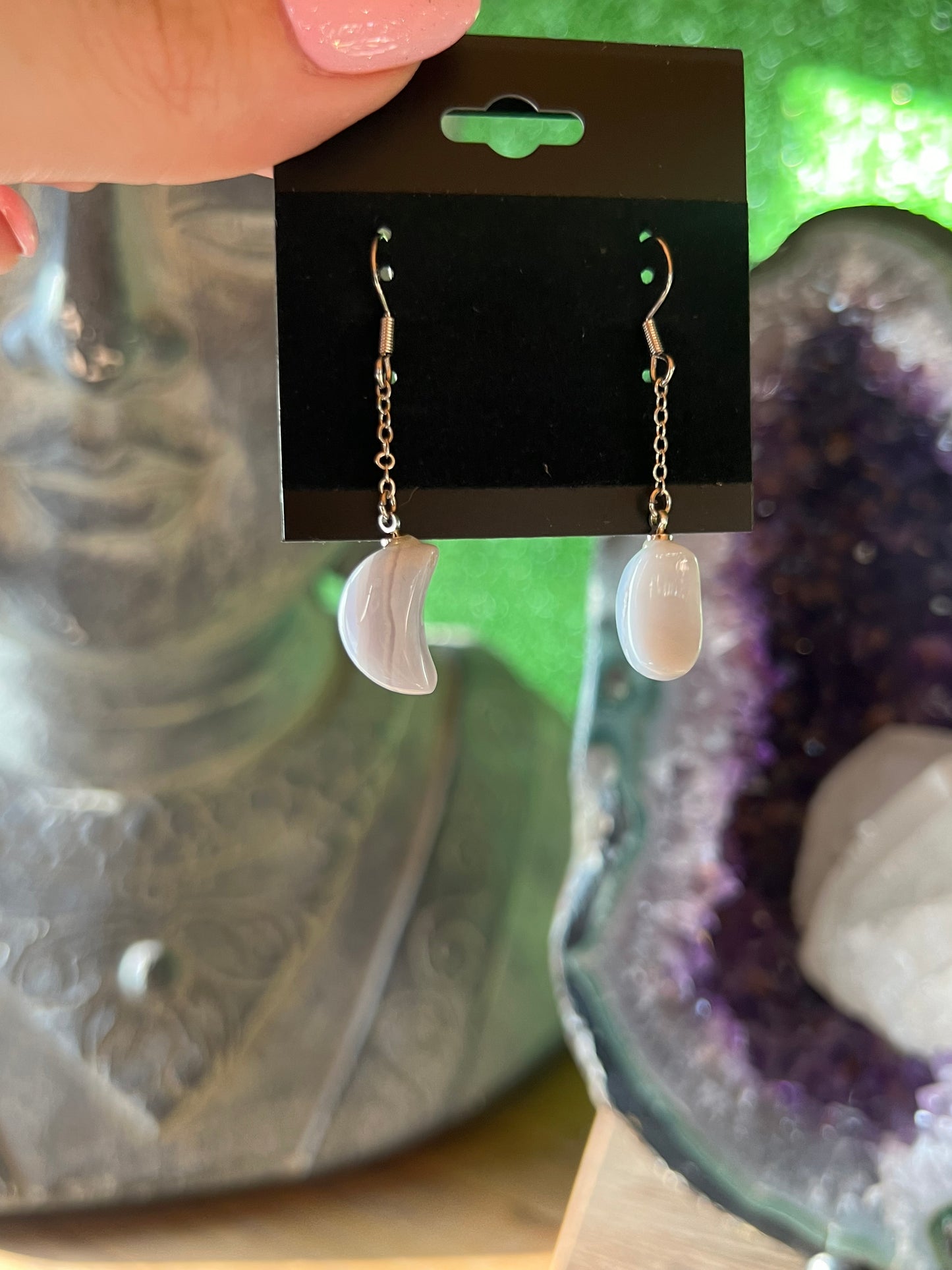 Blue Lace Agate Moon Earrings