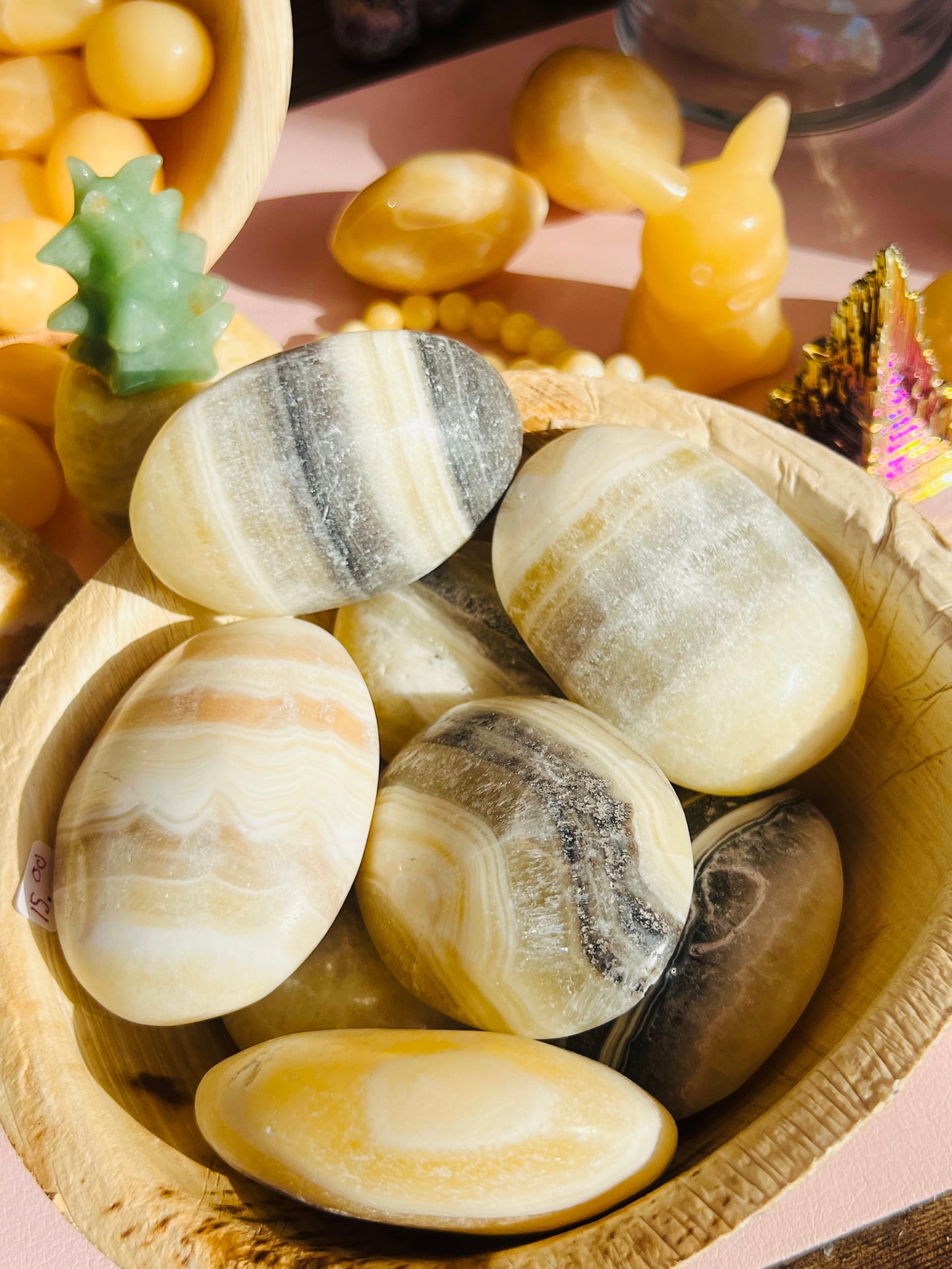 Banded Yellow Calcite Palm Stones