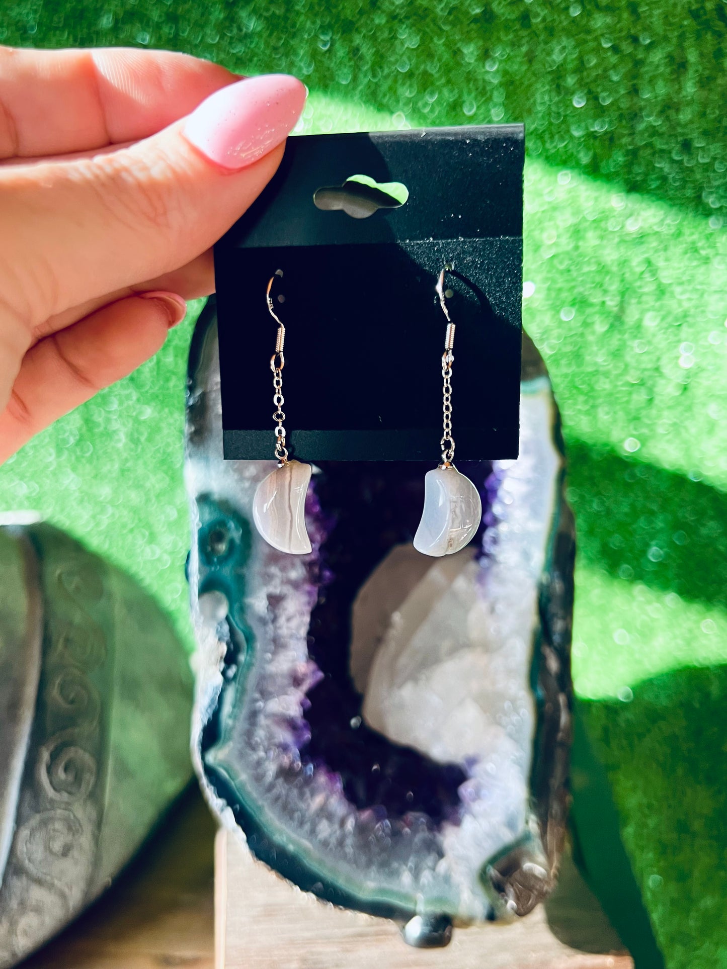 Blue Lace Agate Moon Earrings