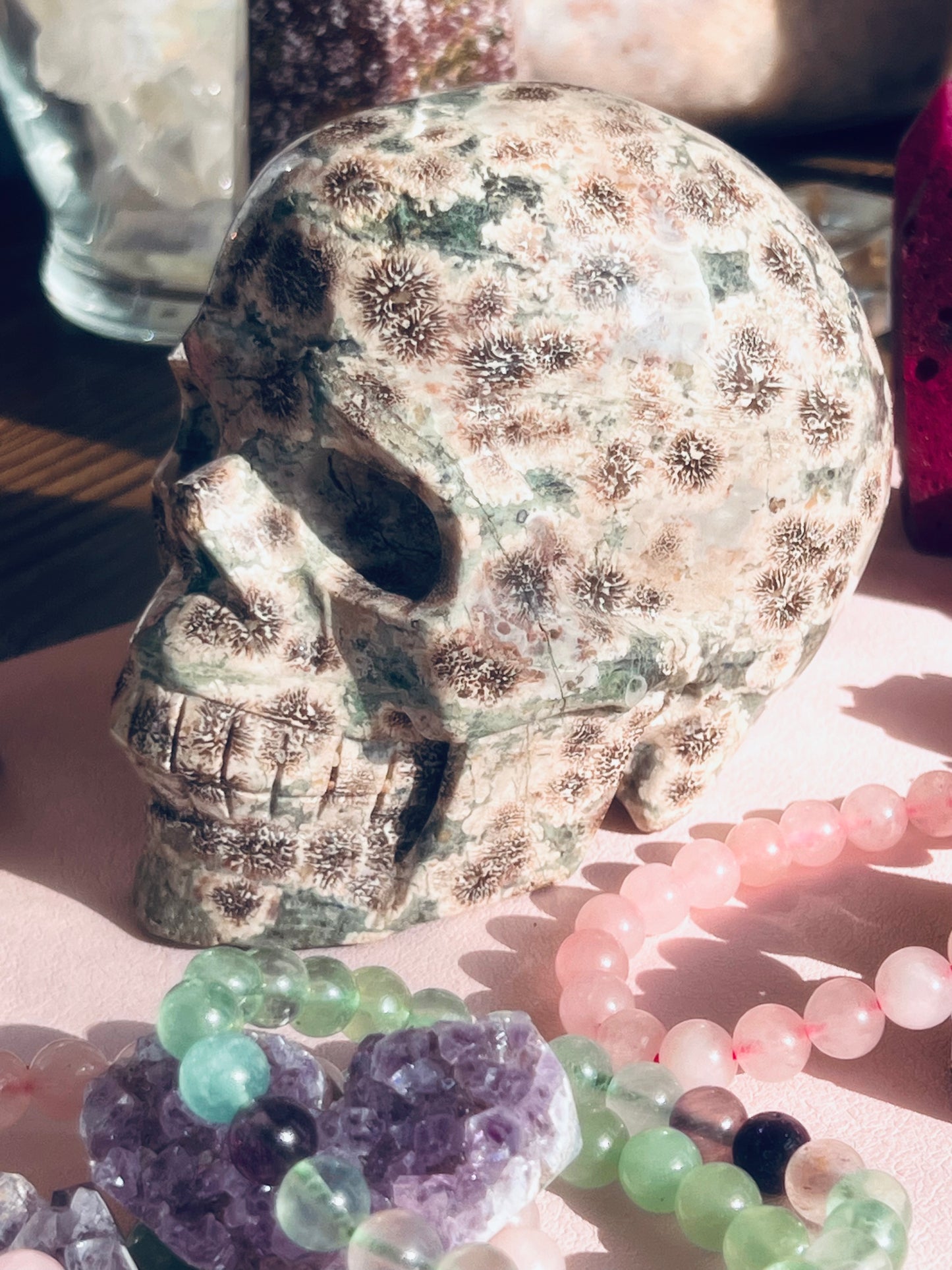 Russian Flower Agate Skull Large