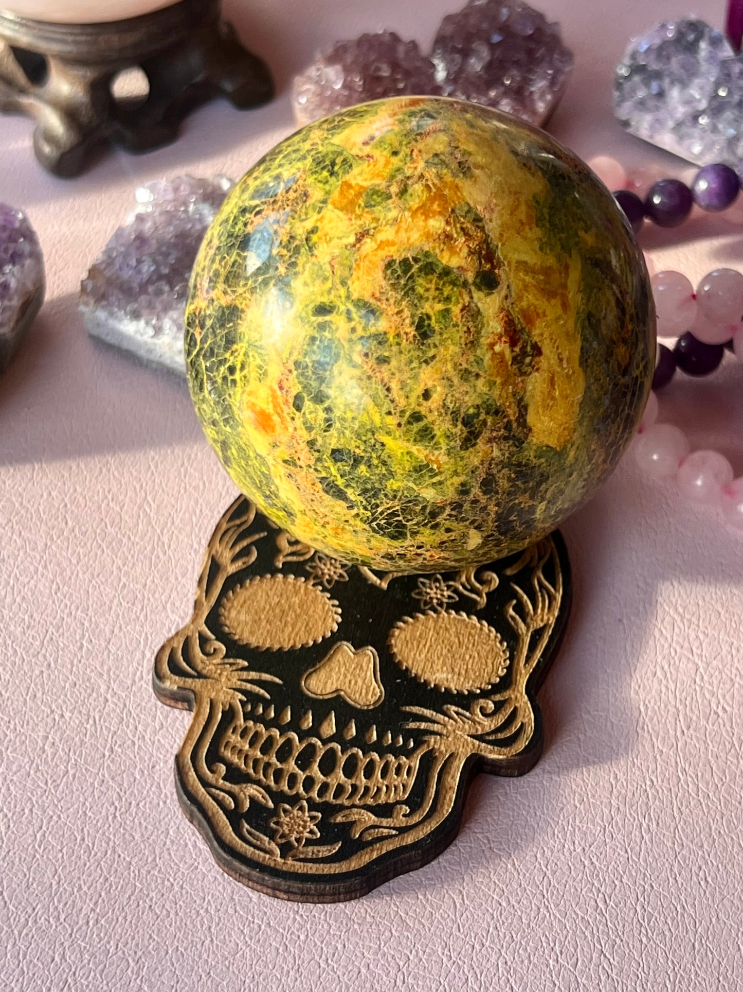 Realgar Sphere w/ Skull Stand