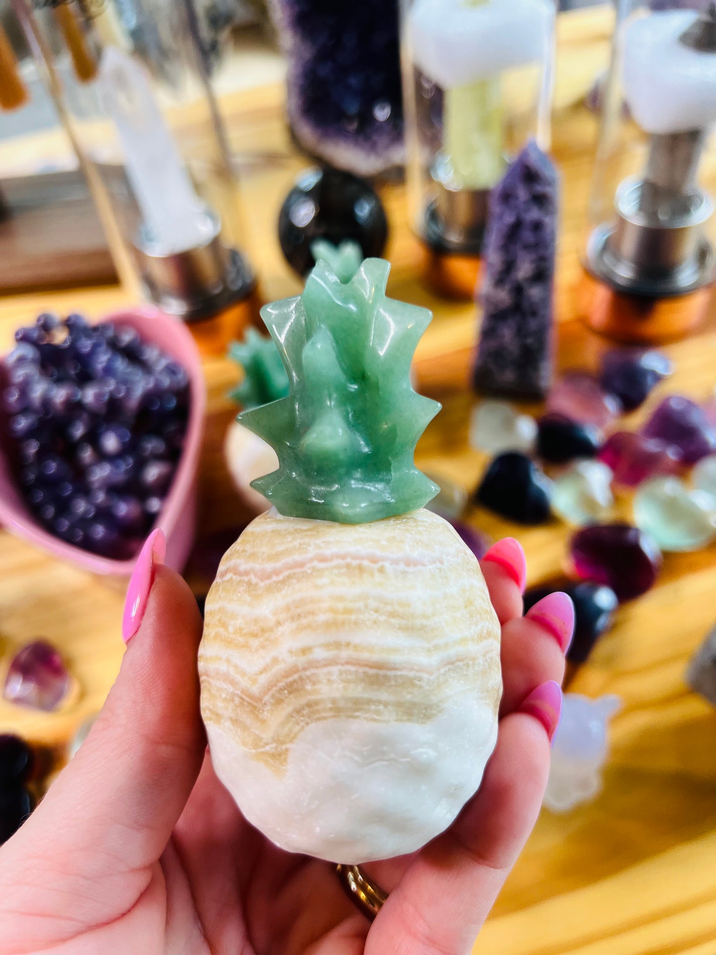 Banded Calcite with Green Aventurine Pineapples