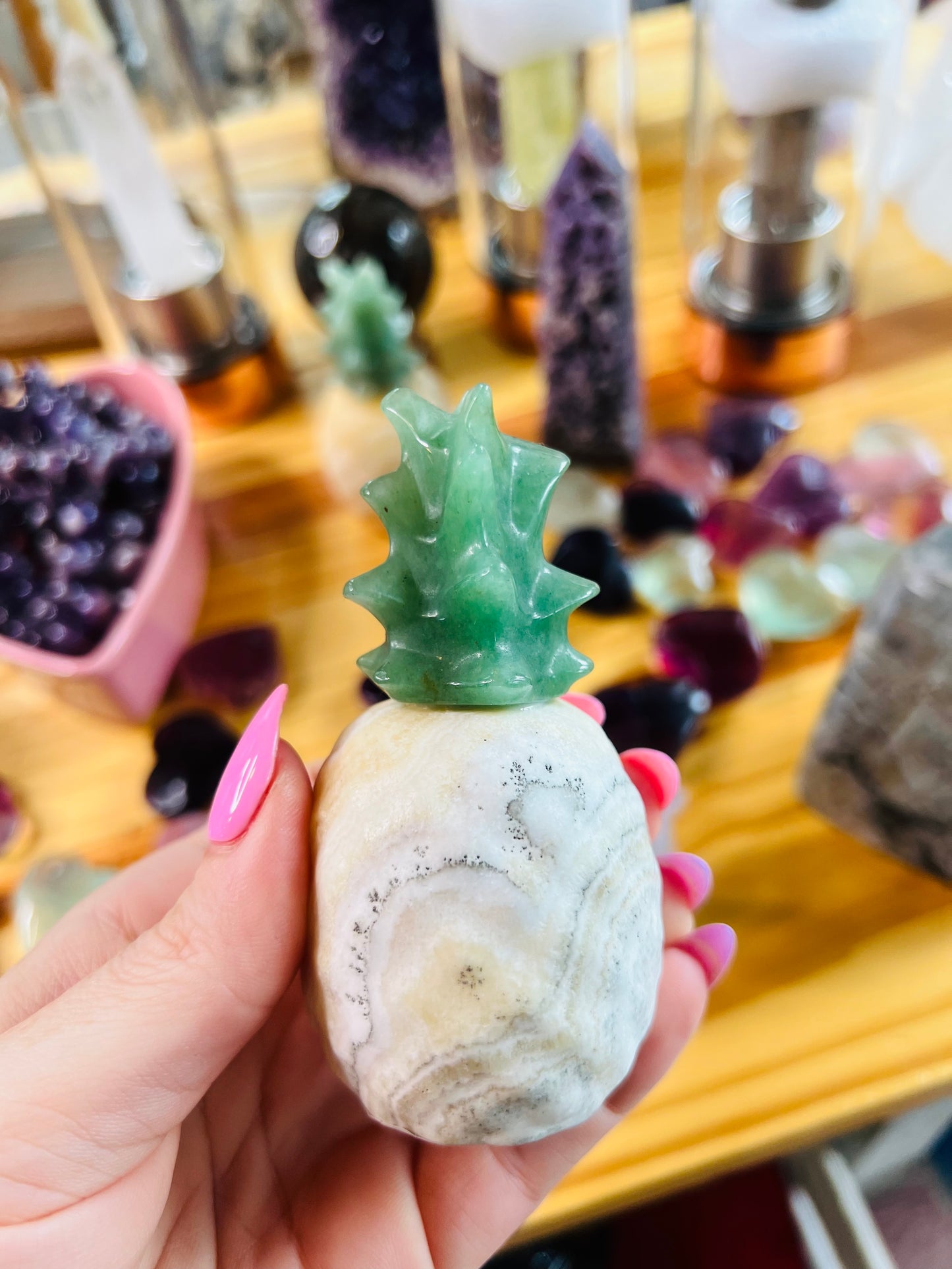 Banded Calcite with Green Aventurine Pineapples