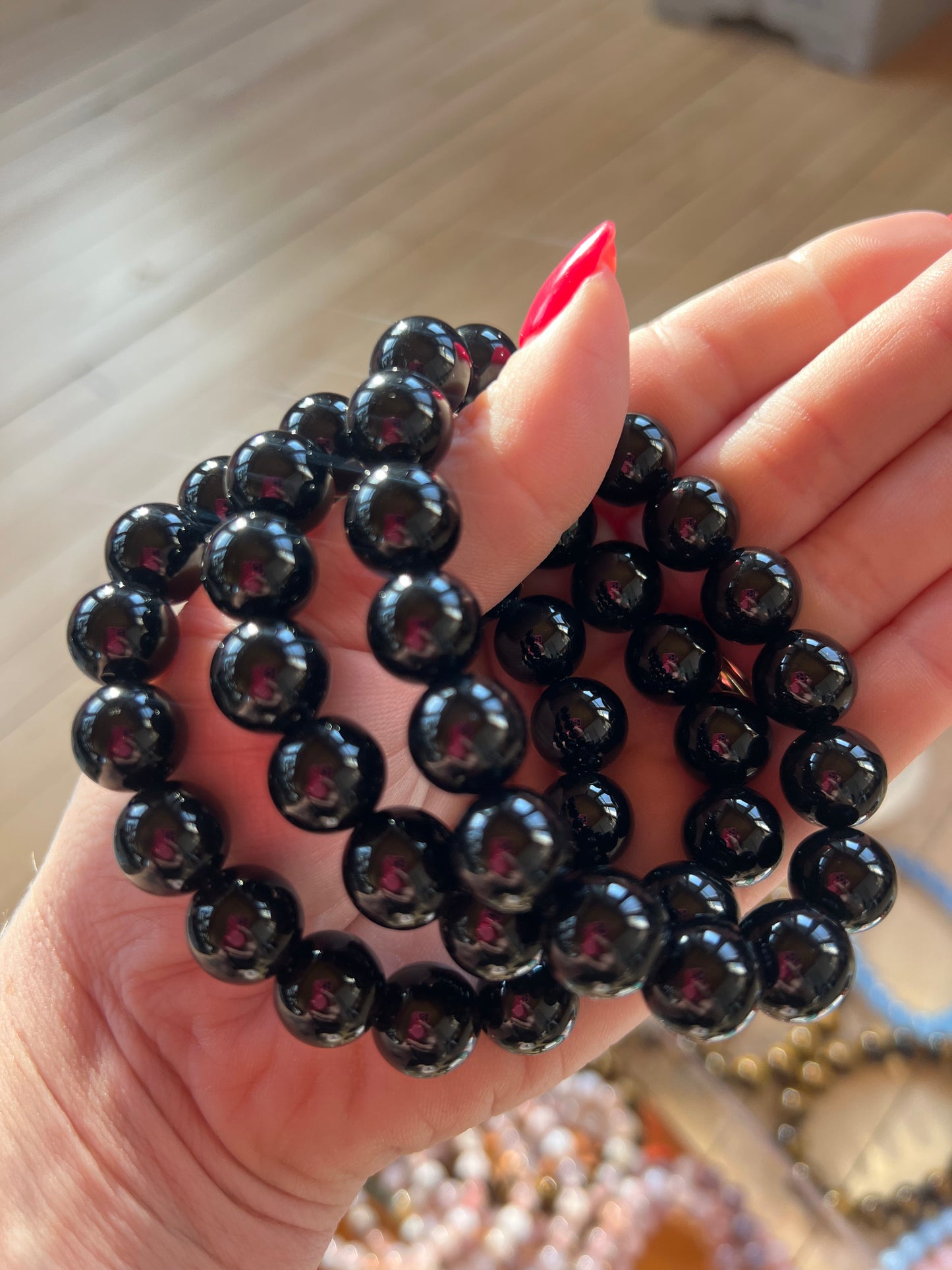 Black Onyx Large Bead Crystal Bracelets