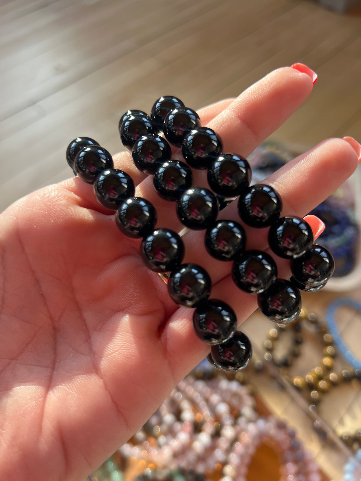 Black Onyx Large Bead Crystal Bracelets