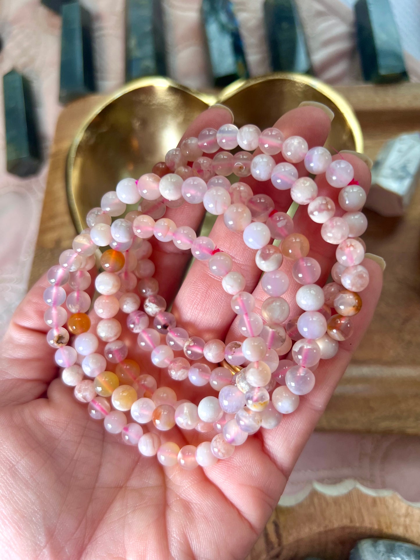 Flower Agate Crystal Healing Bracelets in Mini