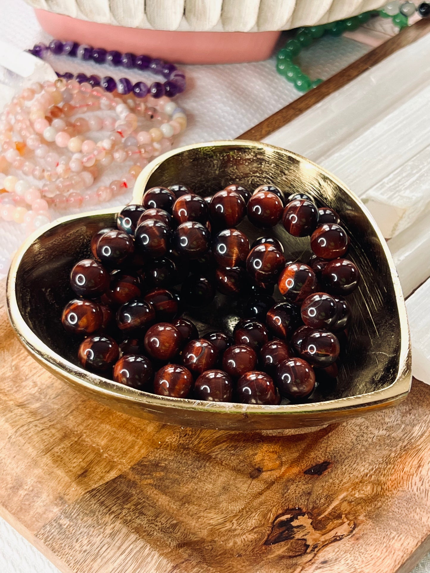 Red Tiger's Eye Large Bead Bracelets