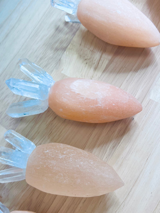 Peach Selenite Carrots with Clear Quartz points